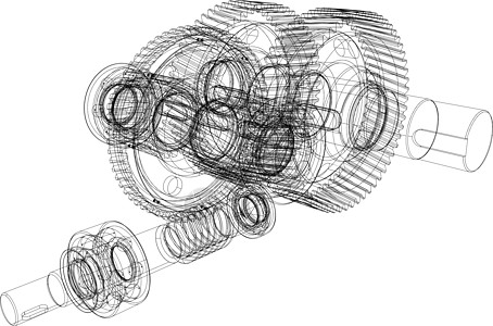 带轴的有线框架装置 特写 向量草图车轮绘画工程齿轮减速器图片