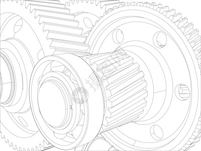 带轴的有线框架装置 特写 向量工程减速器齿轮绘画车轮草图图片