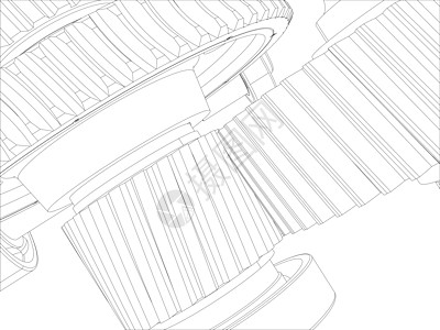 带轴的有线框架装置 特写 向量齿轮车轮减速器草图工程绘画图片