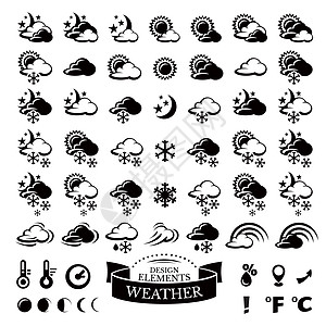 收集不同天气图标的收藏压力湿度温度季节太阳艺术品摄氏度温度计预报飓风图片