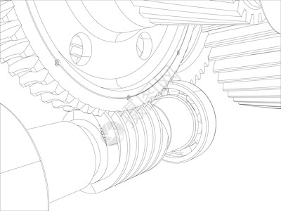 带轴的有线框架装置 特写 向量草图工程车轮绘画齿轮减速器图片