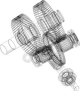 带轴的有线框架装置 特写 向量草图齿轮车轮绘画减速器工程图片