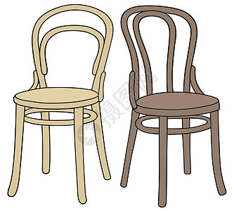 经典木制椅子红色房间扶手椅蓝色卡通片棕色座位手绘凳子家具背景图片
