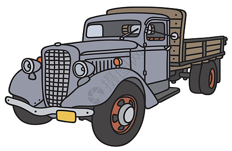 旧卡车工作车辆货车卡通片送货平台发动机蓝色土地灰色图片