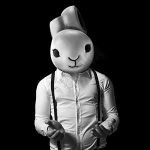 人兔动物黑与白男生耳朵白兔子黑色兔子两手衬衫黑眼睛图片