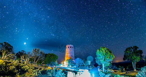 亚利桑那大峡谷上空的望塔星星国家日落侵蚀公园风景橙子辉光沙漠红色图片