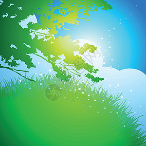 带有树树背景气候绿色太阳花园天气阳光蓝色叶子插图植物图片