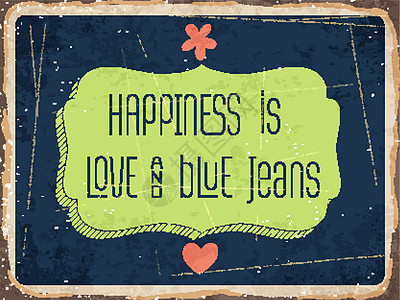 幸福就是爱 蓝色牛仔裤 重金属标志横幅划痕微笑插图产品艺术性格广告金属图片