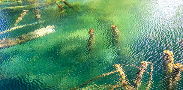 克罗地亚的切裂湖旅行反射溪流流动森林公园假期天堂衬套蓝色图片
