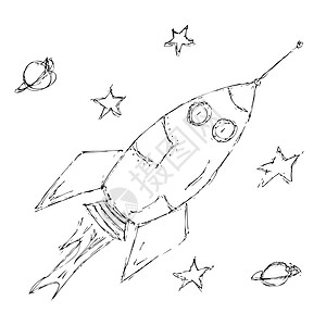 手绘笔笔和墨墨墨风格空间火箭的插图图片