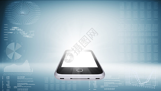 空白显示的手机图表图形化展示蓝色背景触摸屏互联网电话背景图片