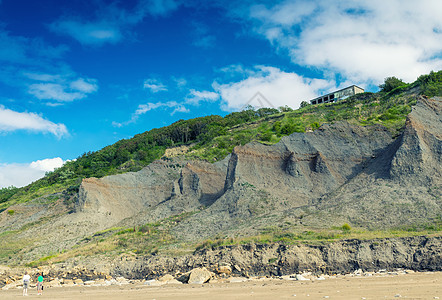 法国多维尔附近诺曼底海岸和山脉地区石膏天空海岸线海洋蓝色悬崖海滩风景爬坡旅行图片