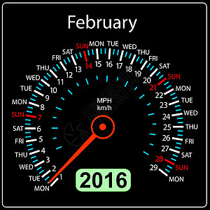 2016年日历速度计车 2月 矢量插图i图片