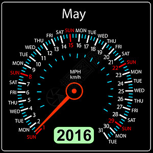 2016年日历速度计车 5月 矢量图高清图片