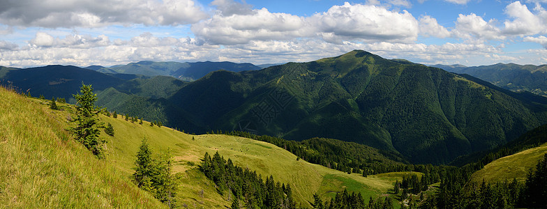 全景日绿山图片