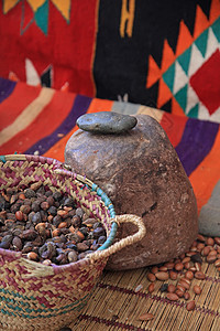 传统Argan出版社石头棕色合作社食品水果研磨磨床贝壳坚果食物图片