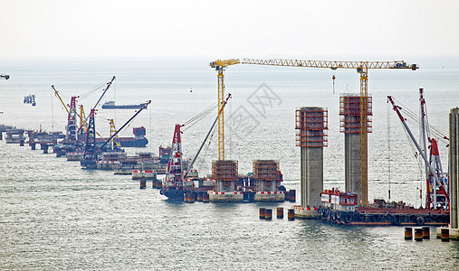 香港澳门大桥兴海建筑工地日落运动街道速度天空交通景观地标商业场景图片