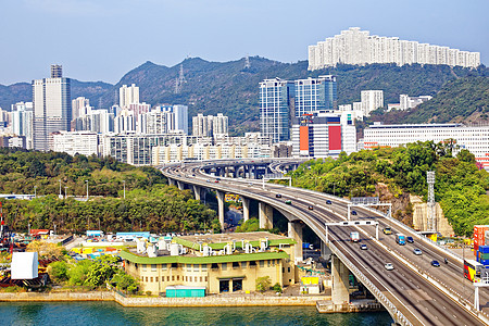 香港街观景情况汽车天空建筑学天际旅行摩天大楼运输交通市中心蓝色图片