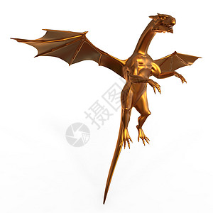 腾飞的黄金龙插图艺术翅膀动物金子神话怪物幻想魔法爬虫图片