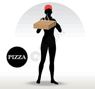 比萨送货员导游披萨盒厨师卡通片男生女士插图草图送货服务图片