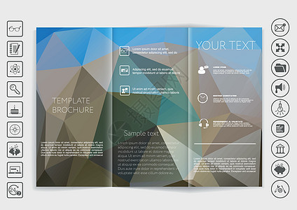 三价手册模拟矢量设计 多边形背景卷曲广告传单目录营销折叠插图小册子小样横幅图片