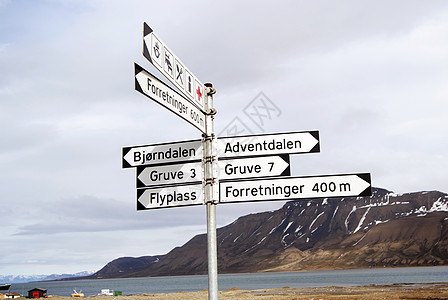 挪威斯瓦尔巴德的长年路标图片