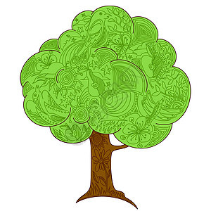带有树树背景插图季节绘画天气绿色植物木头花园叶子花朵背景图片