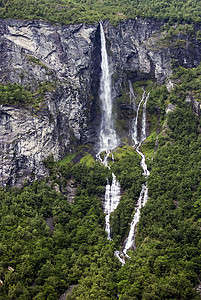旅游度假和旅行 卑尔根 挪威 斯堪的纳维亚半岛的山脉和瀑布悬崖绿色风景峡湾岩石火焰图片