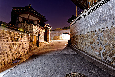 韩国首尔的布川花屋历史区日落城市天际邻里村庄住宅历史性房子历史古董图片