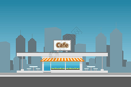 咖啡馆大楼的城市景色 平面图解图片