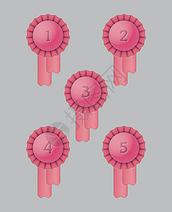 5个授奖彩带横幅徽章成就粉色中医评分服务花环插图红色图片
