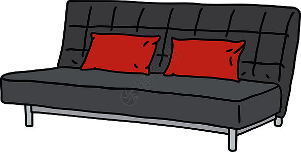 黑沙发卡通片客厅房子扶手椅家具长椅休息室房间红色黑色图片
