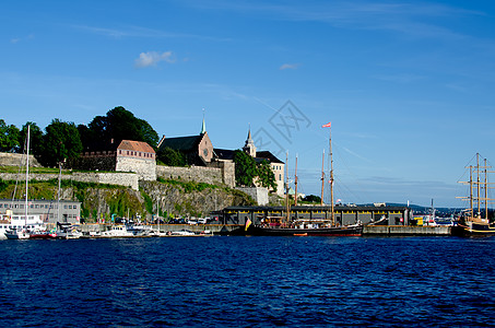 Akershus 堡垒视图城市血管城堡历史正方形建筑旅行世界市政首都图片