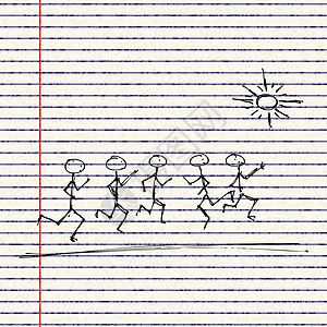 铁棍男子在太阳下玩笔记火柴软垫卡通片笔记纸艺术品涂鸦蓝色阳光备忘录图片