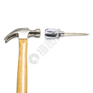 装着锤子的螺旋起工作工人房子工具白色维修棕色金属扳手花园图片