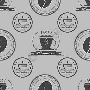 一套古老的咖啡 它们含有单色标签 无缝模式 矢量贴纸插图徽章商业杯子邮票拿铁酒吧贸易产品图片