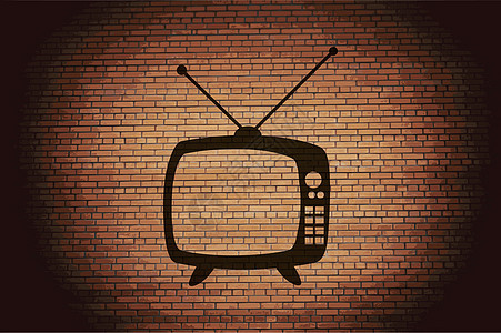 Retro tv 图标 带抽象背景的平坦电视机播送电影视频插图娱乐电视电子天线展示图片