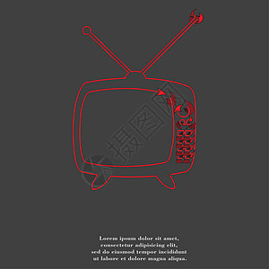 Retro tv 图标 带抽象背景的平坦信号手表广播电影娱乐徽章电气屏幕盒子案件背景图片