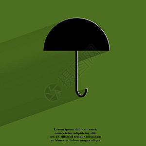 保护伞 用长的阴影和空格平坦的现代网络按钮下雨气象黑色图片