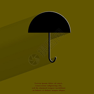 保护伞 用长的阴影和空格平坦的现代网络按钮黑色下雨气象图片