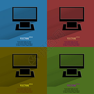 彩色集成计算机 平坦的现代网络按钮 有长阴影和您的文本空间绘画插图桌面展示灰色技术空白图标正方形笔记图片