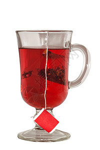 果茶茶包红色杯子玻璃液体饮料食物图片