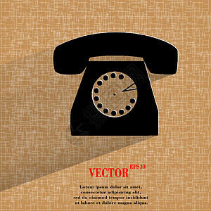 Retro 电话 在平面几何抽象背景上的平坦现代网络按钮工具拨号手机旋转耳机服务古董办公室白色商业图片