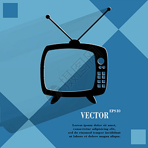 基站天线Retro tv 平面几何抽象背景上的平坦现代网络按钮车站渠道案件电影广播机动性盒子视频娱乐手表插画