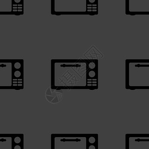 微波炉 厨房设备 网络图标 平板设计 无缝灰色模式水平黑色白色绘画插图家庭用具火炉器具技术图片