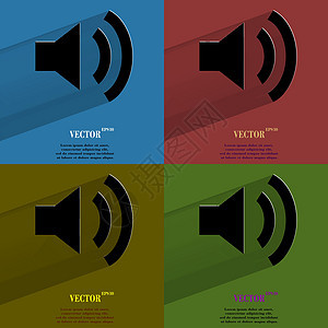 颜色设置响音器 平坦的现代网络按钮 有长阴影和您的文本空间互联网玩家立体声收音机扩音器音乐体积海浪喇叭插图图片