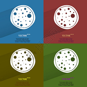 彩色设置比萨饼 使用长阴影和文字空间的平坦现代网络按钮卡通片活力白色圆形餐厅酒吧插图午餐盒子黑色图片