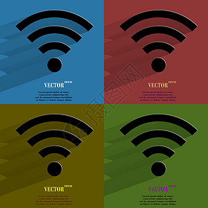 颜色设置 WI Fi 使用长阴影和文本空间平坦的现代网络按钮广播青色局域网插图作品互联网技术商业音乐电脑图片