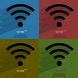 颜色设置 WI Fi 使用长阴影和文本空间平坦的现代网络按钮上网音乐青色局域网作品商业电脑广播技术插图图片