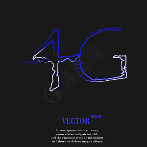 4G 图标符号 使用长阴影和文字空间的平坦现代网络设计 矢量质量标签框架技术标准按钮电话边界数据邮票图片
